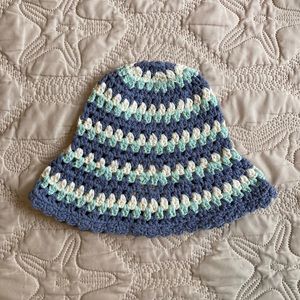 Free People Blue and White Crochet Hat